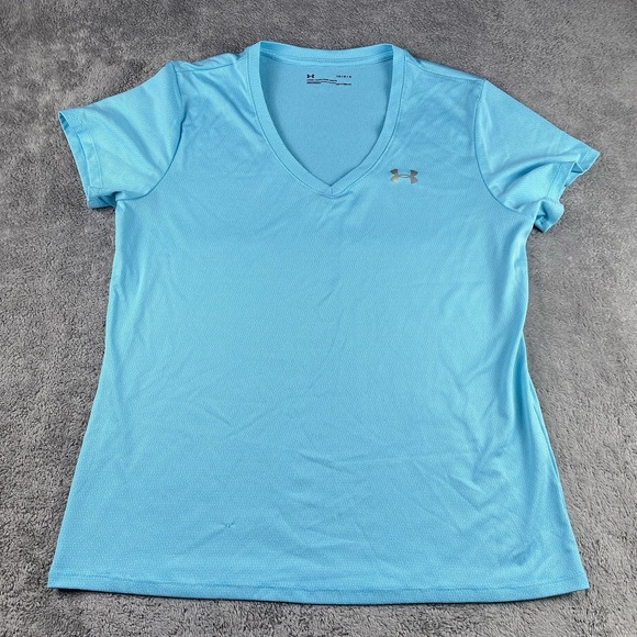 Under Armour Tops - Under Armour Tech Short Sleeve V-Neck  Loose Heatgear T-Shirt Womens Large Blue